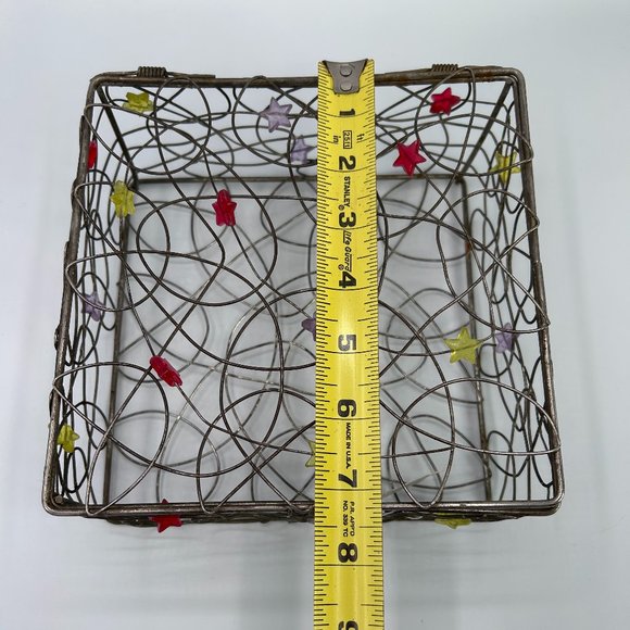 Metal Wire Trinket Organizer Box 7.25" x 7.25" x 3.5" Black Colorful Stars - Picture 6 of 8
